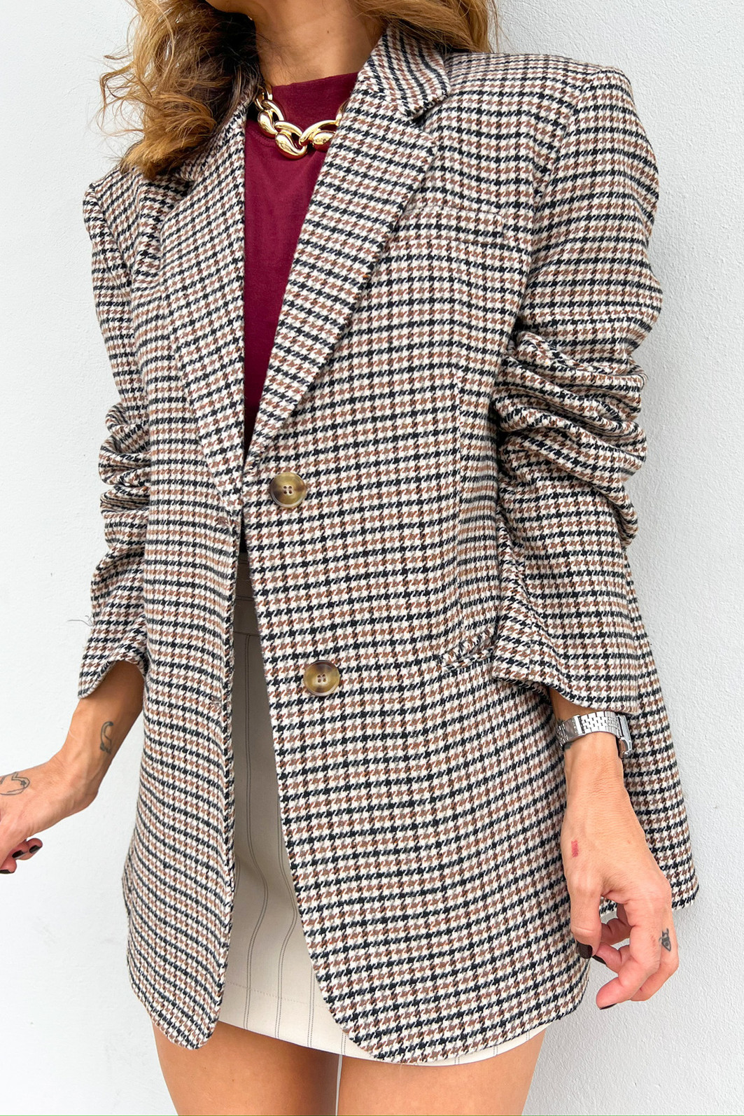 Blazer Lã Xadrez Vintage Cinza - Mini Moni