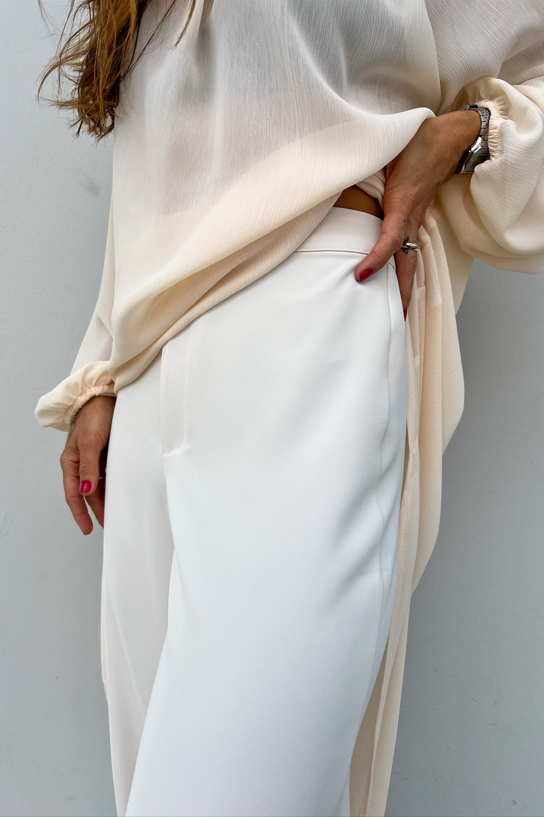 Calça de Alfaiataria Pantalona Lorena Bege - Mini Moni