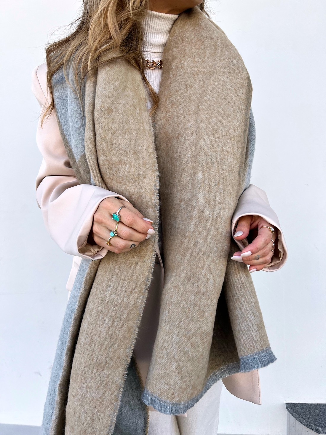 Cachecol Xadrez Cinza Marmorizado