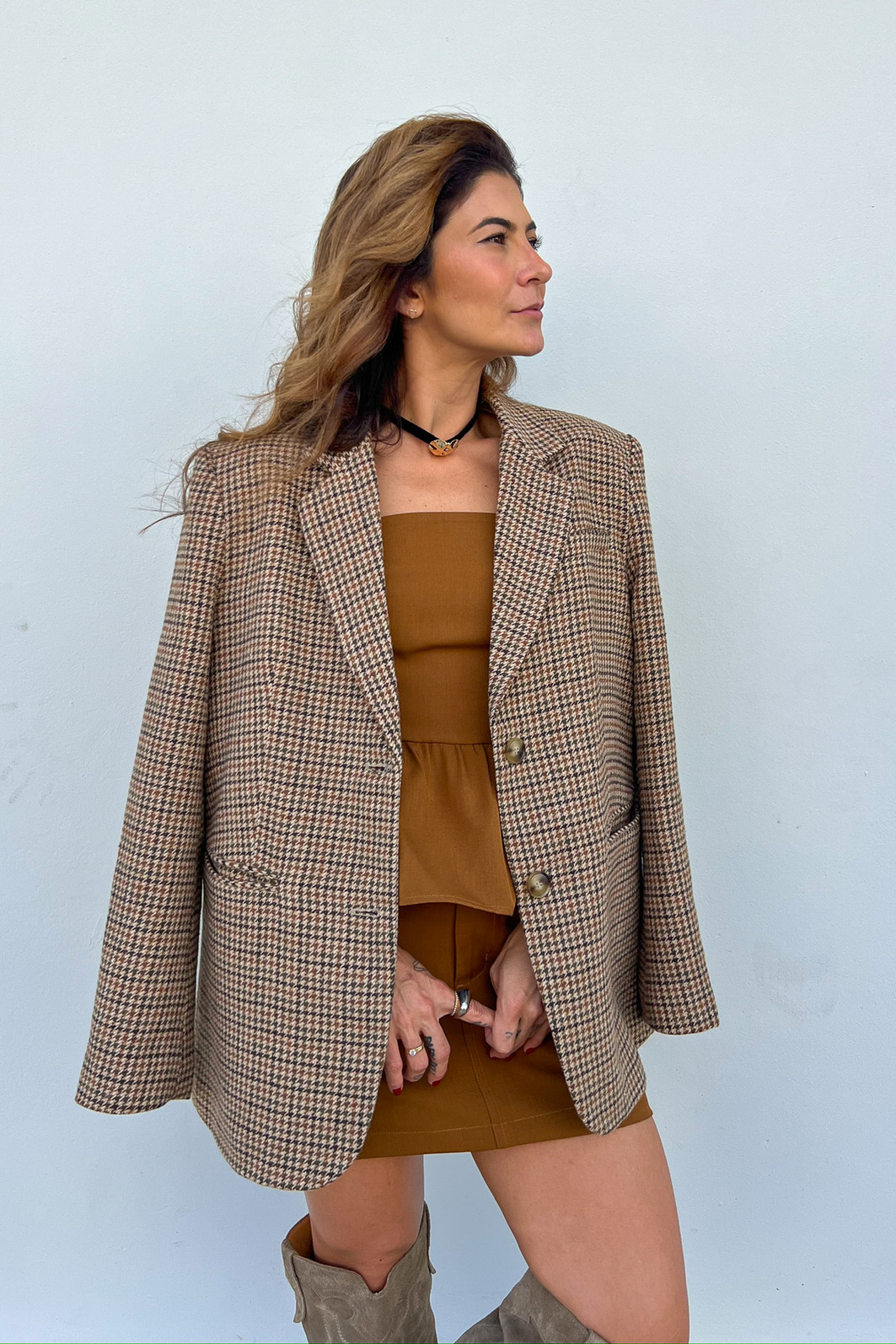 Blazer de Lã Xadrez Vintage Preto - Mini Moni Blazer de Lã Xadrez Vintage Preto - Mini Moni