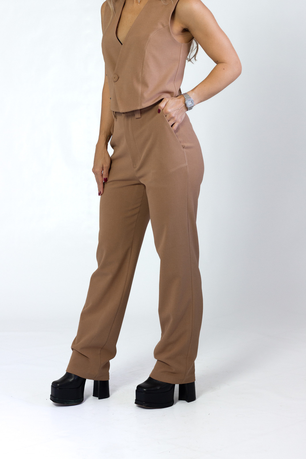 Calça de Alfaiataria Jeorgia Café Gelado - Mini Moni