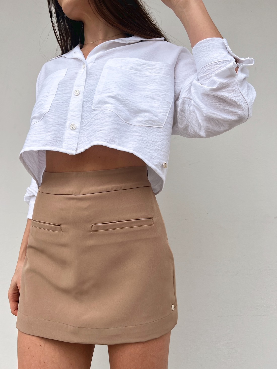 Shorts Saia Feminino Bege Thaiana - Mini Moni