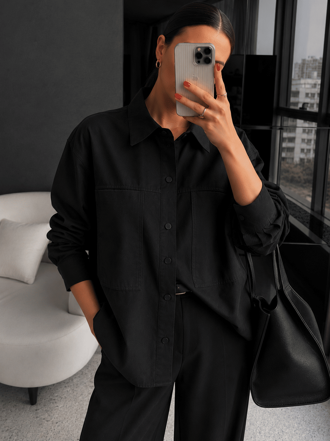Camisa Sarjinha Preto Helen - MiniMoni Camisa Sarjinha Preto Helen - MiniMoni