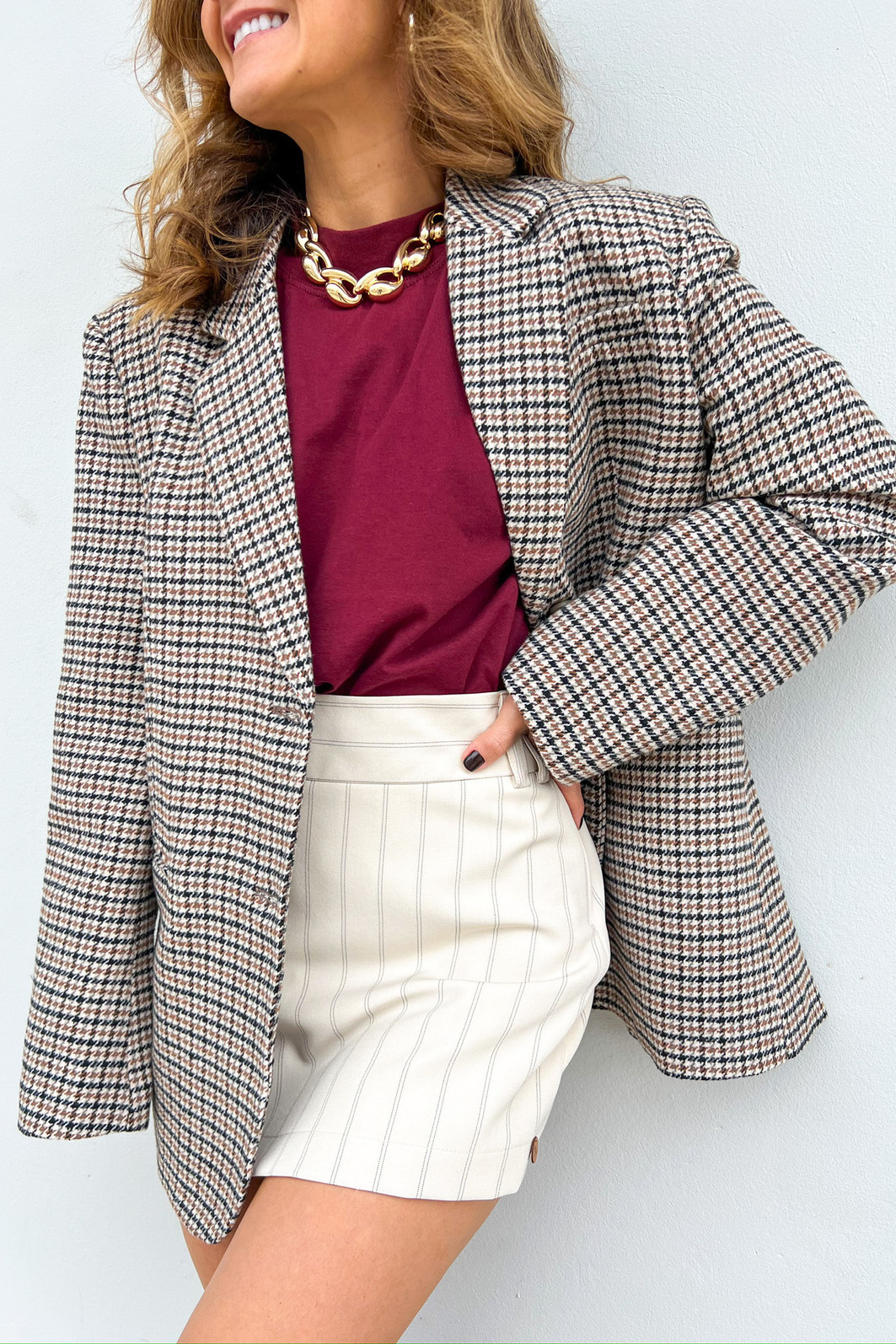 Blazer Lã Xadrez Vintage Cinza - Mini Moni