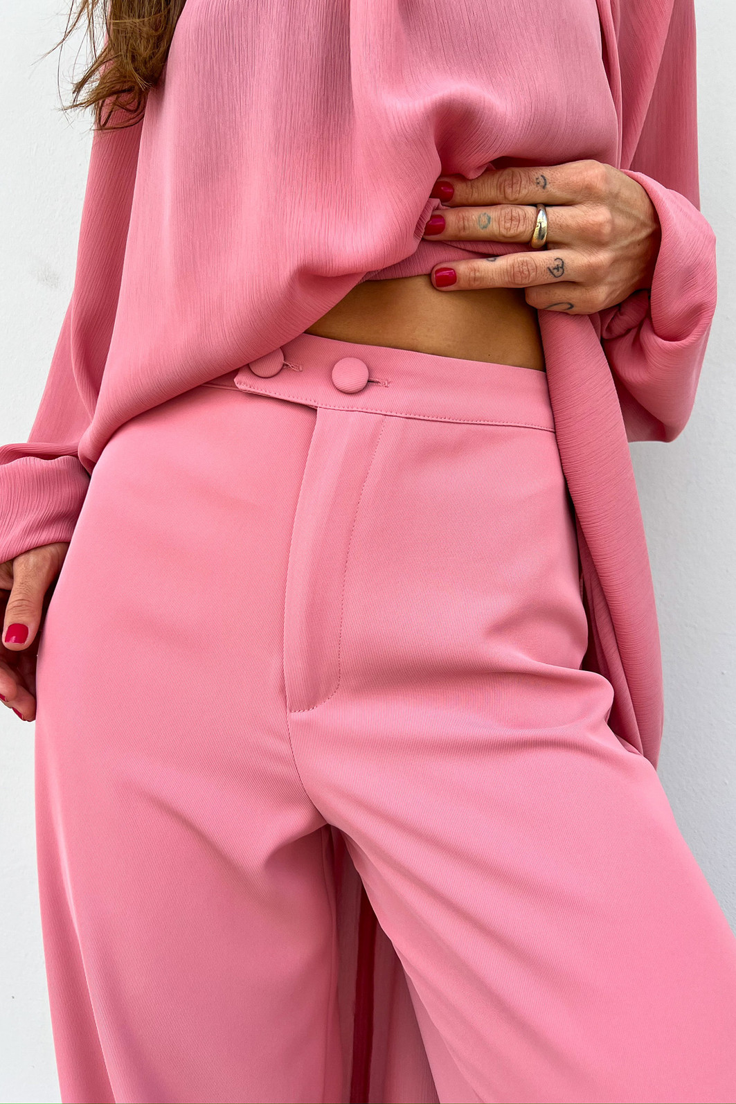 Calça de Alfaiataria Pantalona Lorena Rosa - Mini Moni