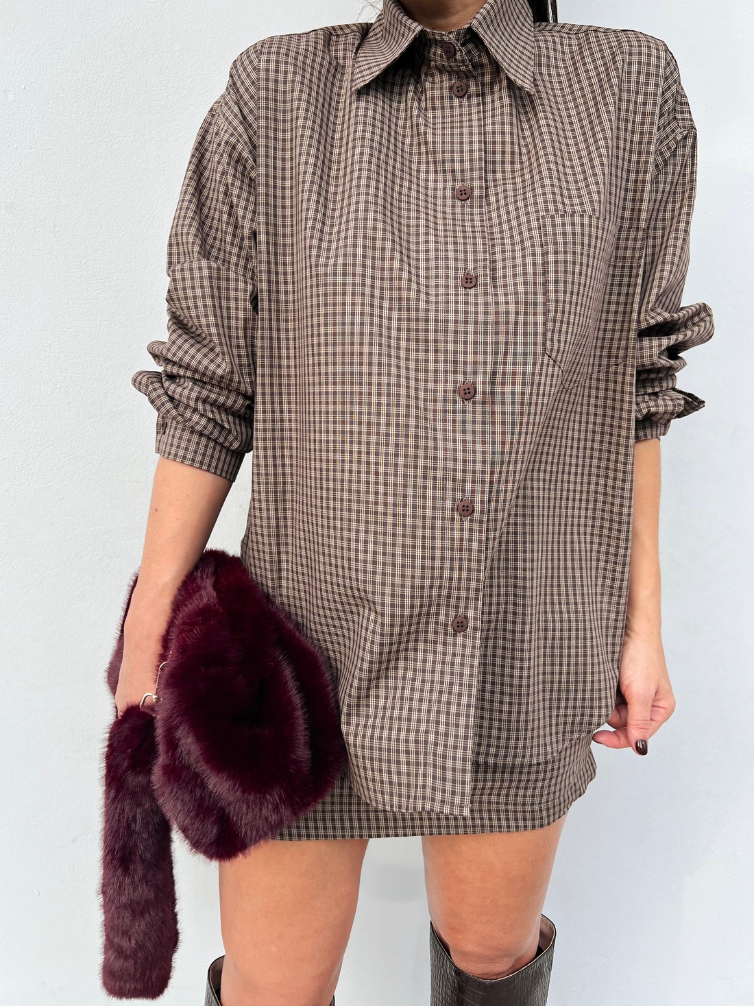 Shorts Saia Xadrez  Vichy  Sienna - MiniMoni