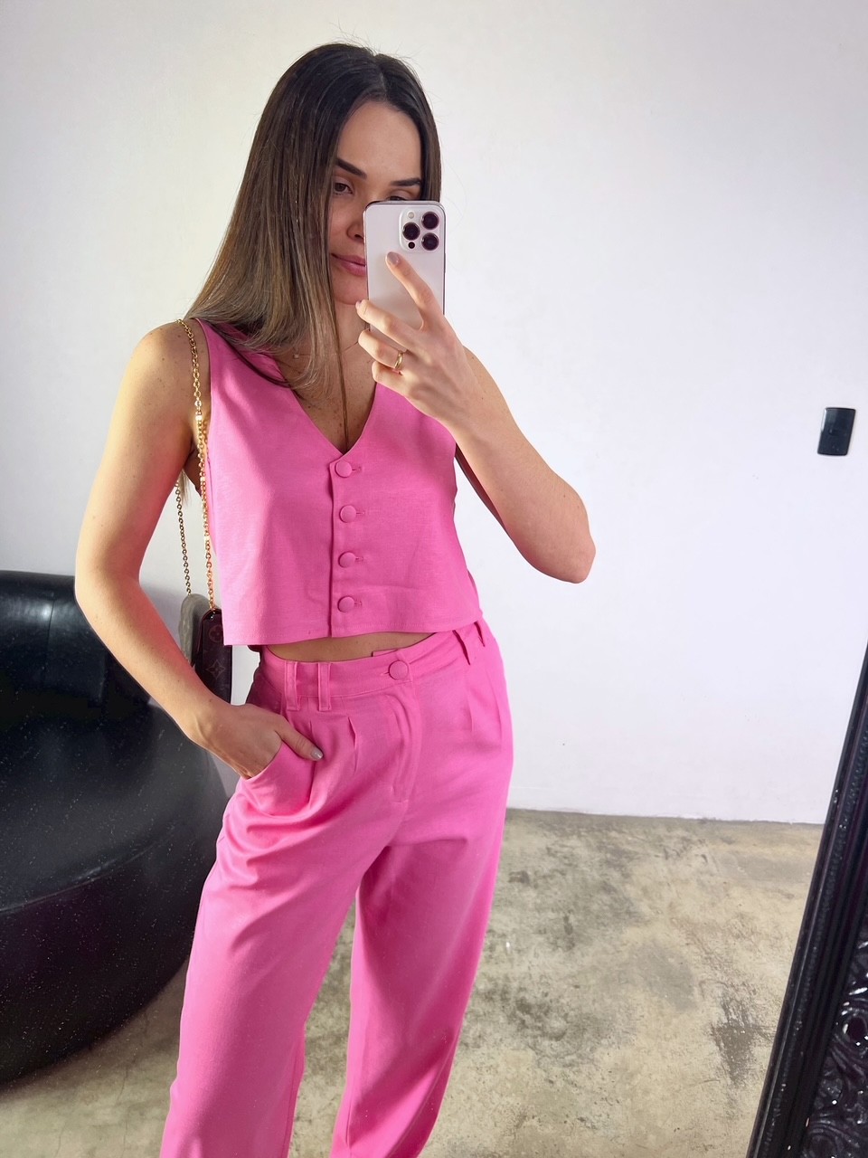 Colete Alfaiataria Curto Rosa Sofia - Mini Moni