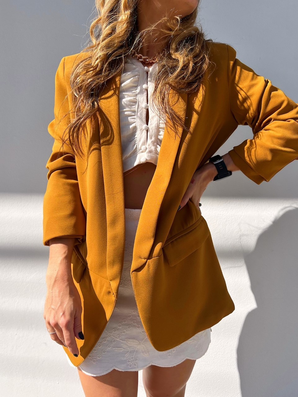 Blazer Alfaiataria Forrado Lilian Manga 7/8 Carvalho