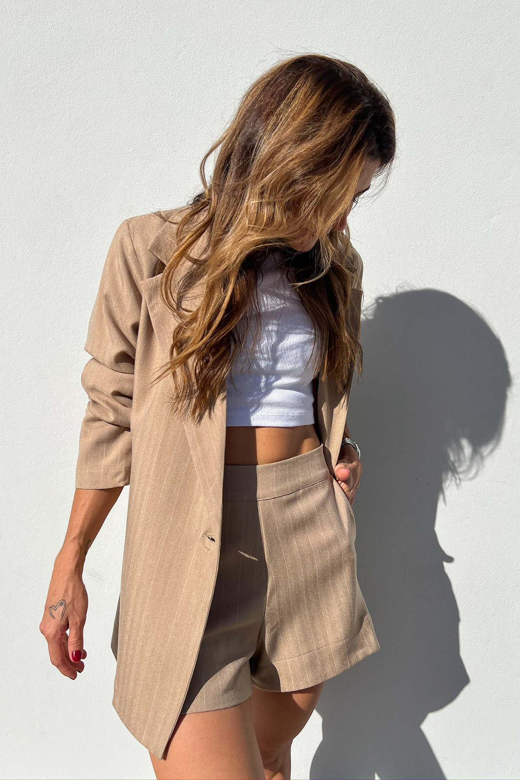 Maxi Blazer Listrado Castanha Tonton - Mini Moni Maxi Blazer Listrado Castanha Tonton - Mini Moni