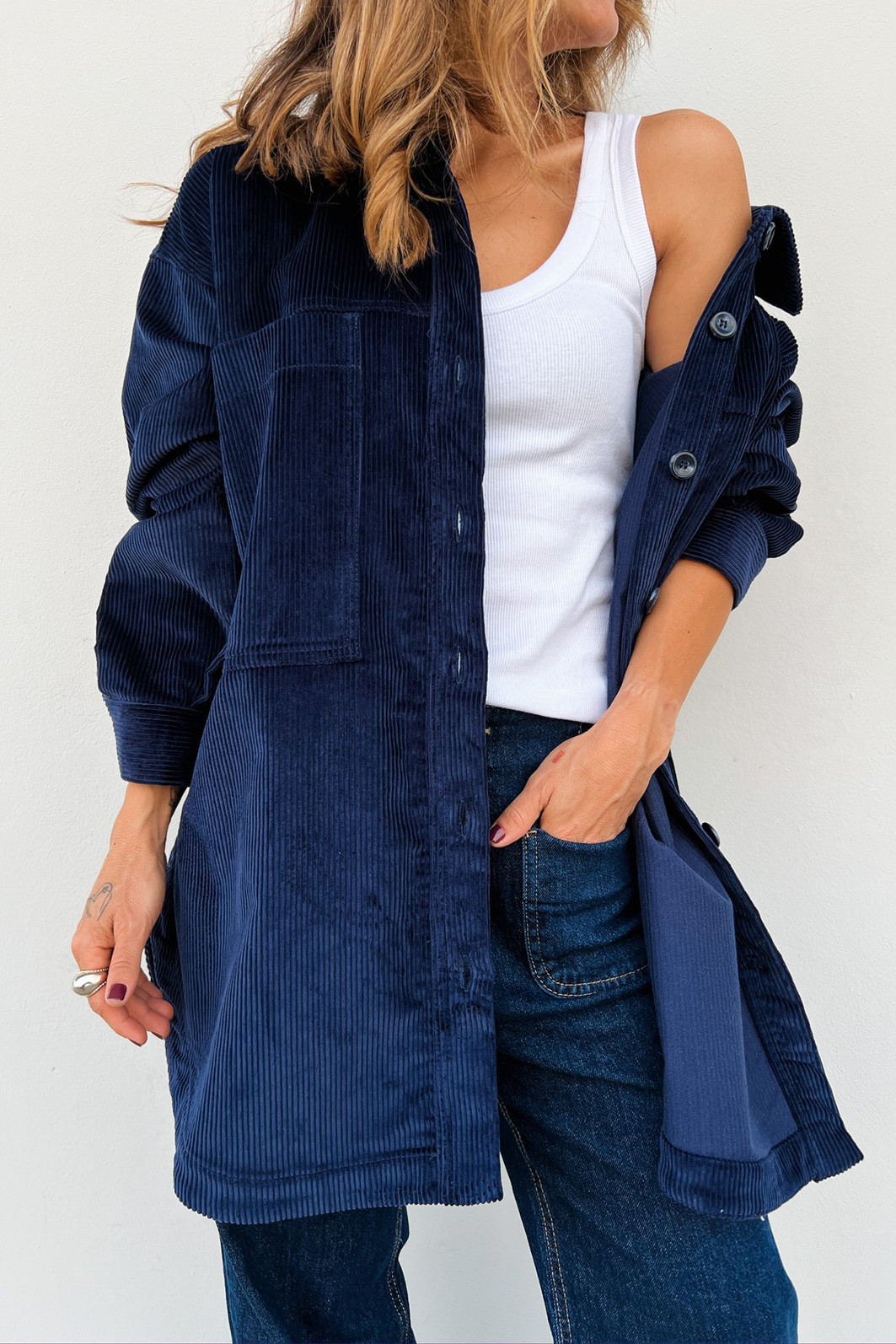 Maxi Camisa Cotelê Georgia Azul Marinho – Mini Moni