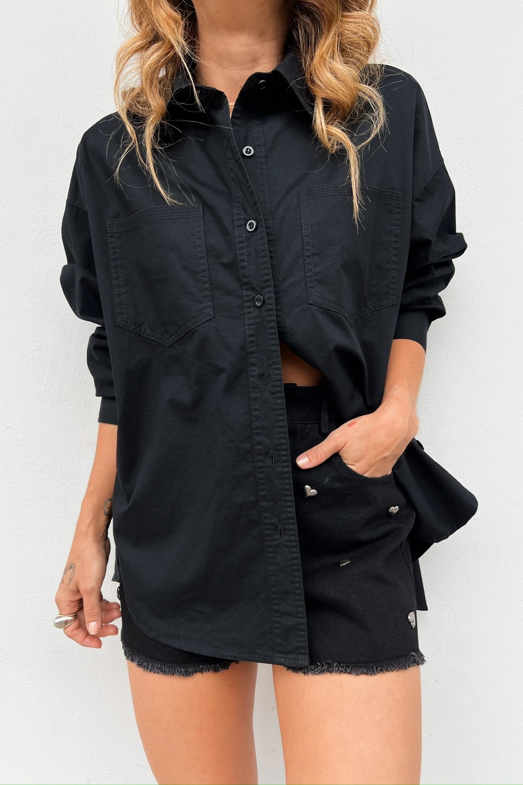 Shorts Jeans Preto Heart Corações Metal Frontal Modelagem - Minimoni