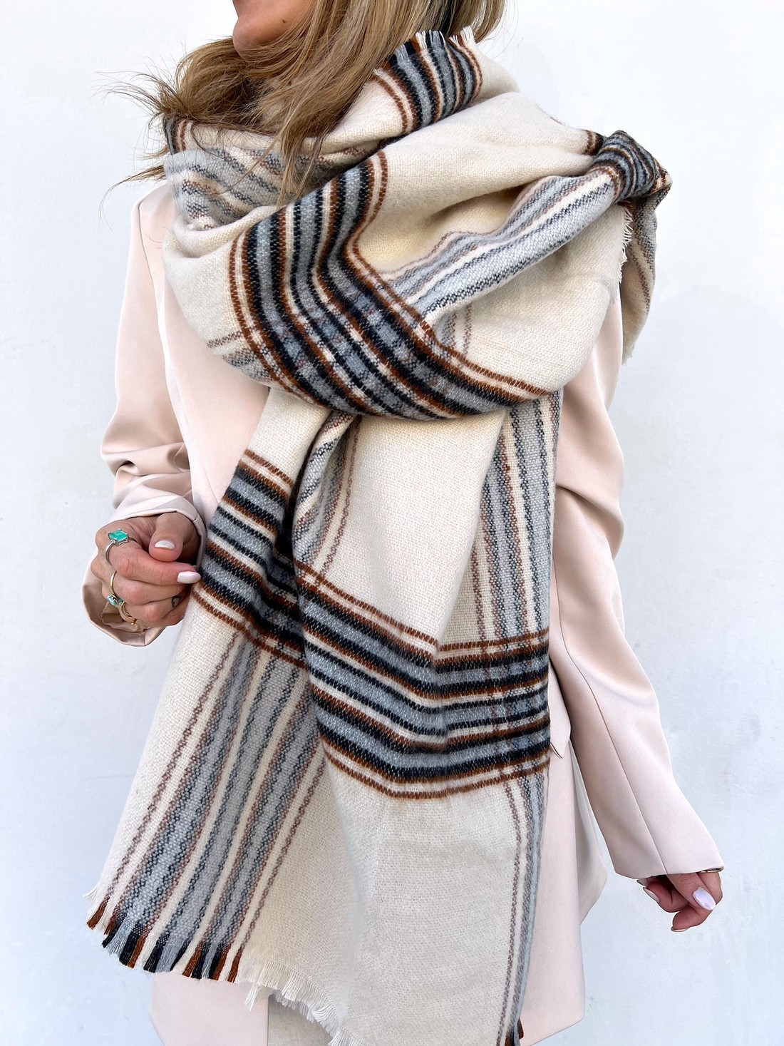 Cachecol Xadrez Areia Marmorizado