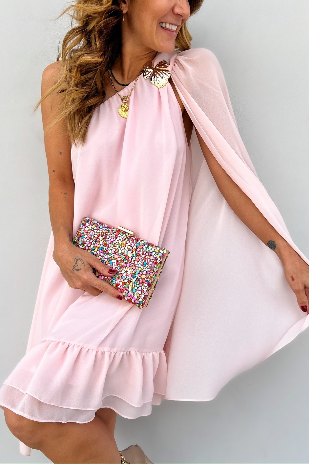 Vestido Curto Rosa Cléo - MiniMoni Vestido Curto Rosa Cléo - MiniMoni