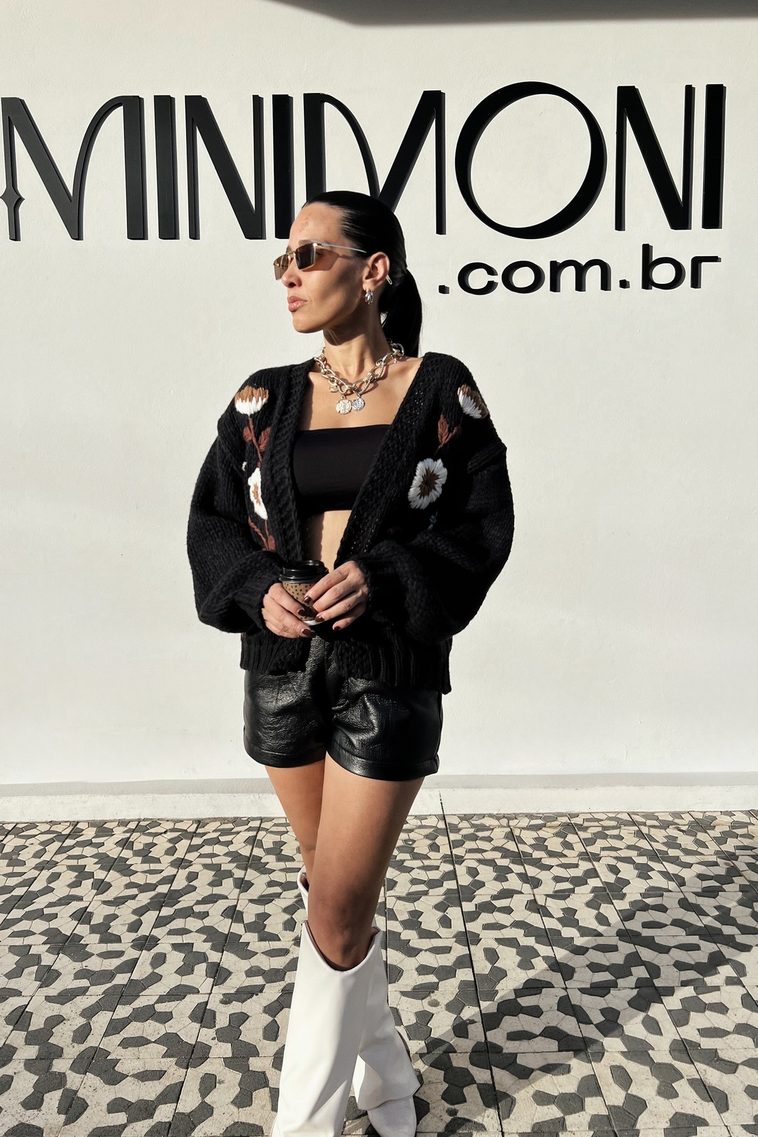 Cardigam  Preto  Floral Carlota - MiniMoni