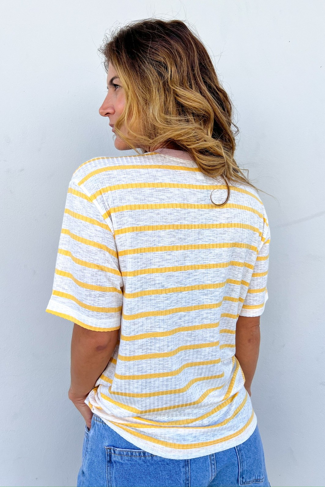 T-Shirt de Listras Gola Rosa Nora - MiniMoni T-Shirt de Listras Gola Rosa Nora - MiniMoni