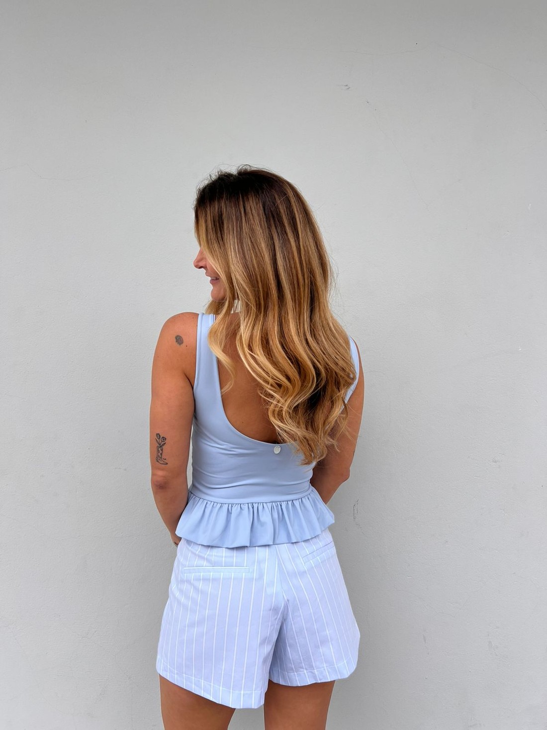 Blusa Peplum Azul Céu Lady - MiniMoni Blusa Peplum Azul Céu Lady - MiniMoni