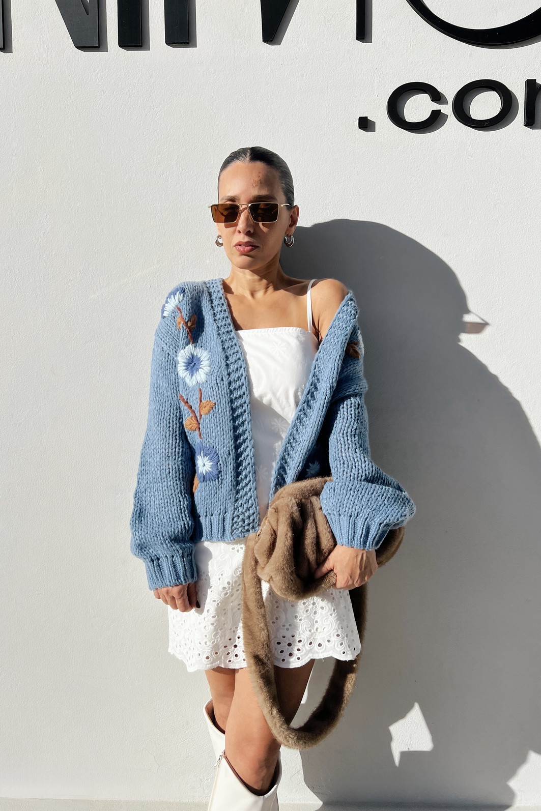Cardigam  Azul Céu  Floral Carlota - MiniMoni
