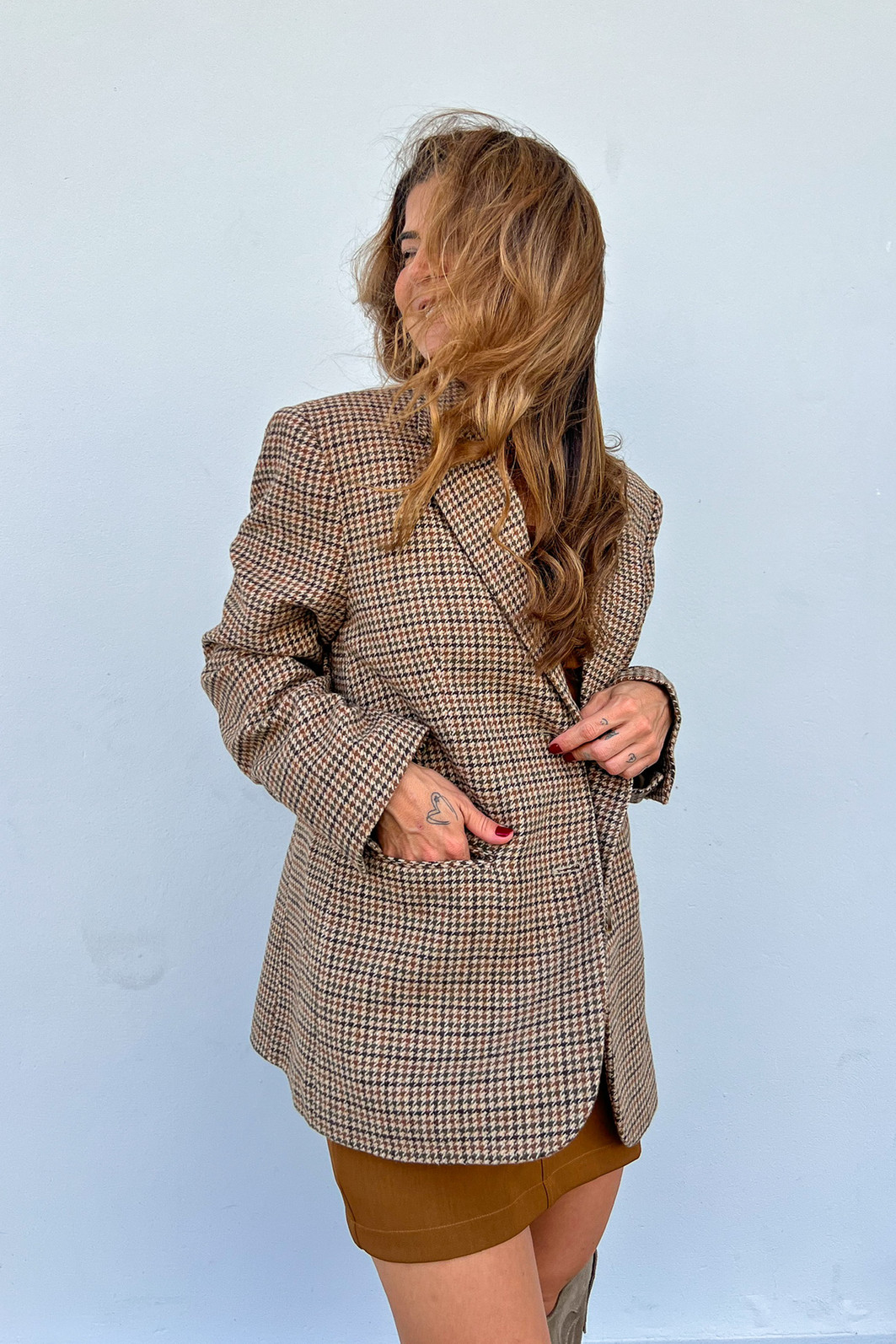 Blazer de Lã Xadrez Vintage Preto - Mini Moni Blazer de Lã Xadrez Vintage Preto - Mini Moni