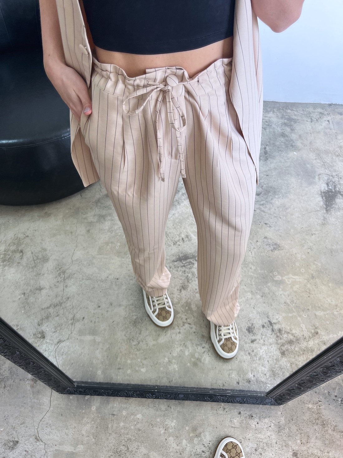 Calça Listrada Feminina Bege Ester - Mini Moni