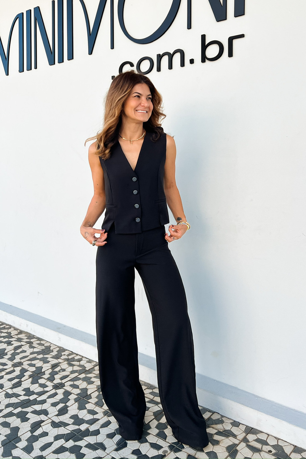 Calça Slim Pantalona Lorena Preta - Mini Moni Calça Slim Pantalona Lorena Preta - Mini Moni