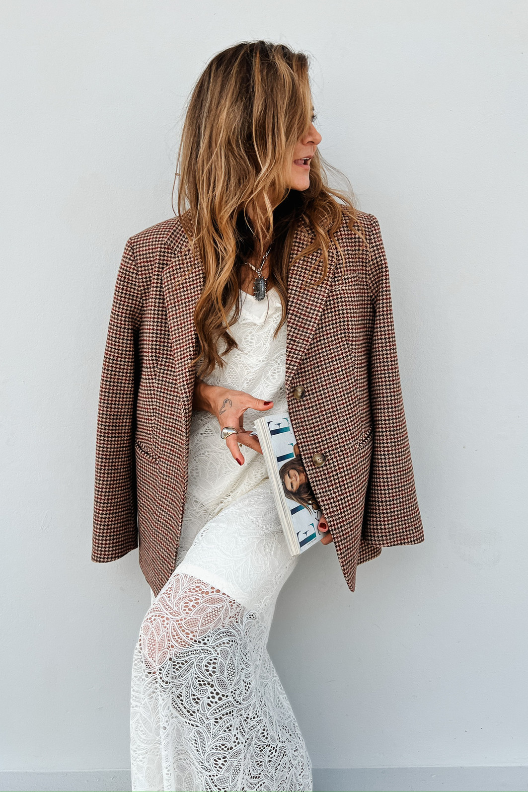 Blazer de Lã Xadrez Vintage Vermelho - Mini Moni