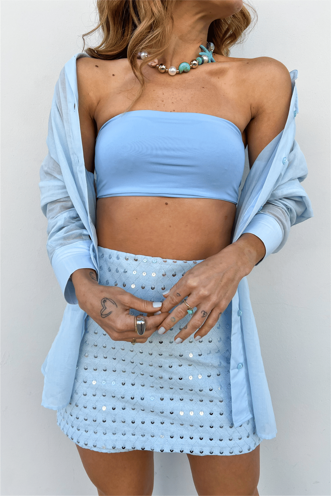 Shorts Saia Sabine Azul Céu - Mini Moni Shorts Saia Sabine Azul Céu - Mini Moni