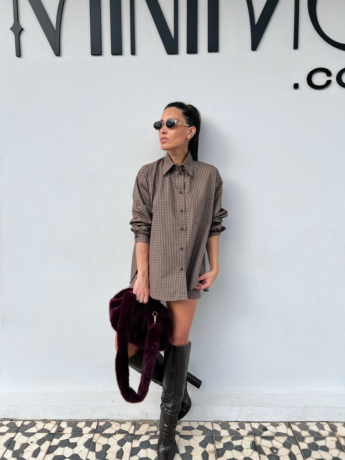 Shorts Saia Xadrez  Vichy  Sienna - MiniMoni