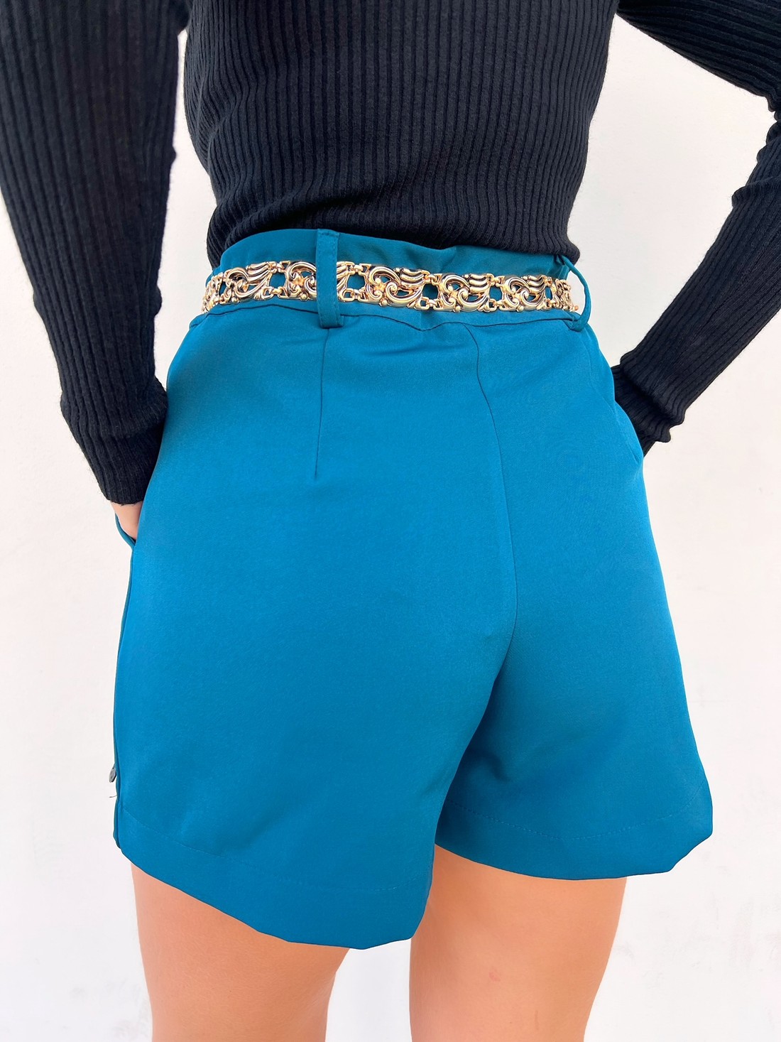 Shorts Saia Feminino Azul Petróleo Cora - Mni Moni