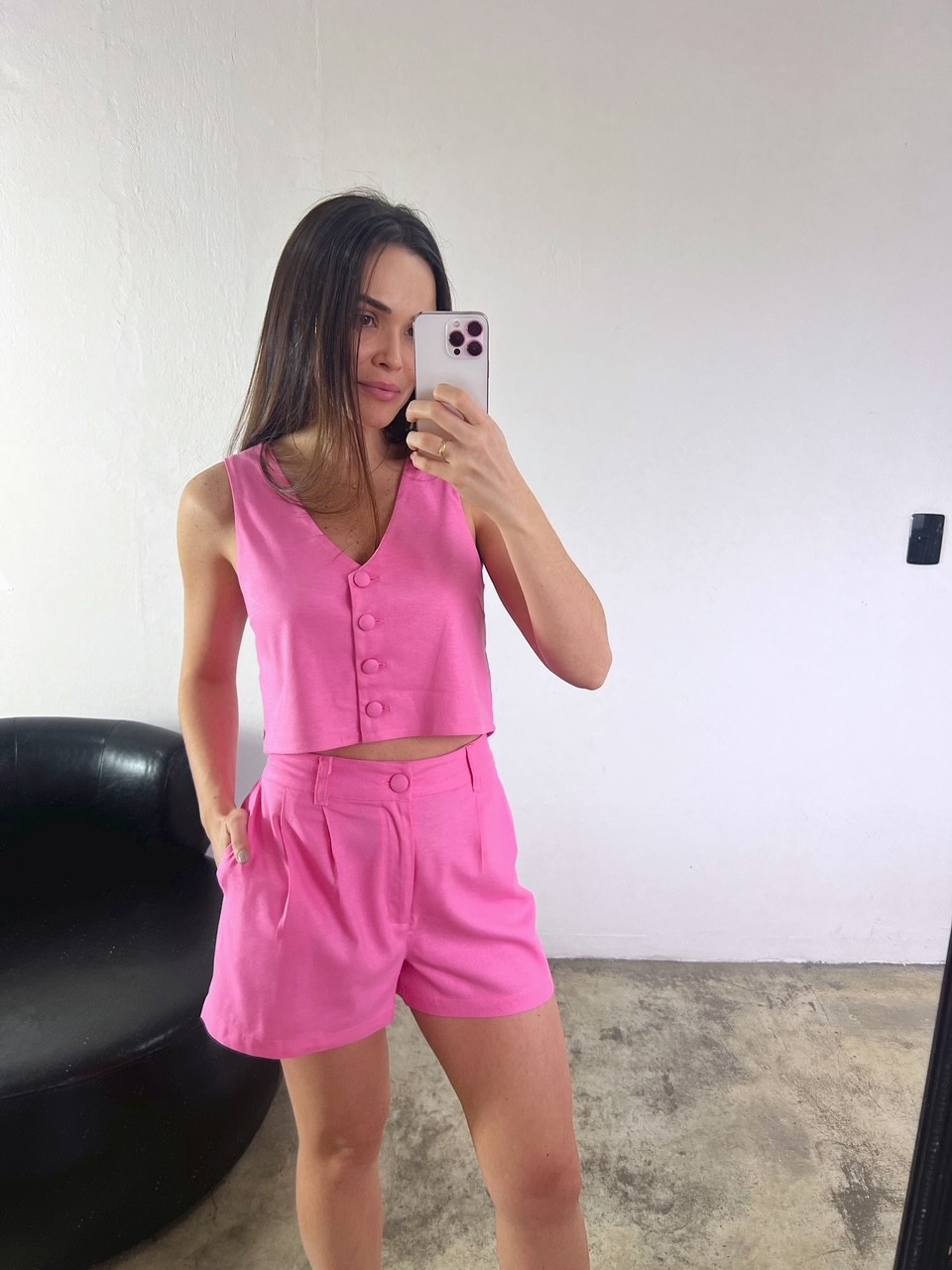 Shorts De Linho Feminino Rosa Sofia - Mini Moni