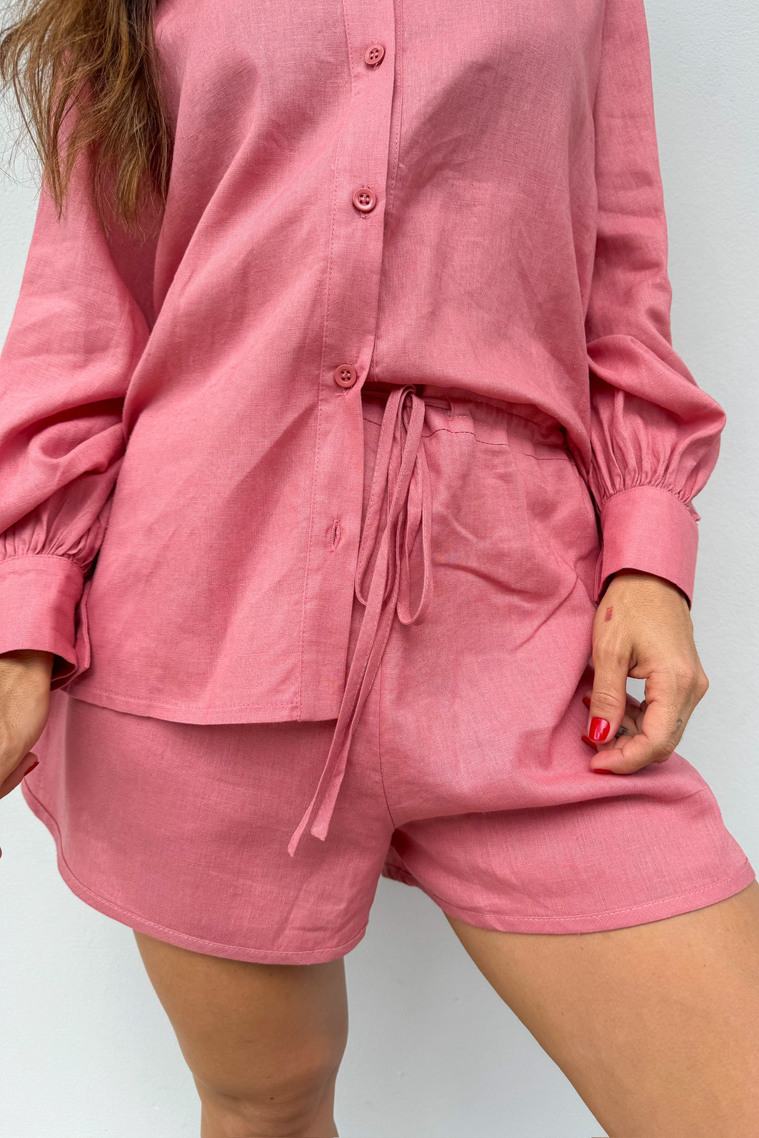 Shorts de Linho Rosa Isabel - Mini Moni Shorts de Linho Rosa Isabel - Mini Moni