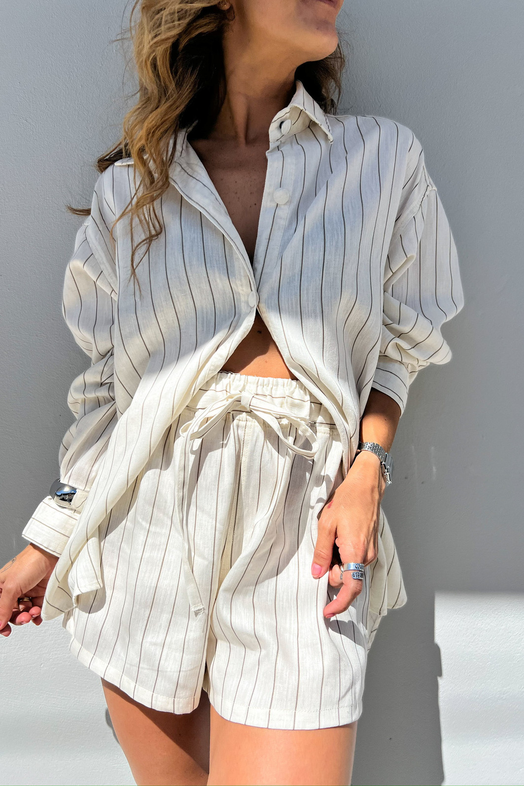 Camisão de Linho Listrado Clara - Mini Moni Camisão de Linho Listrado Clara - Mini Moni