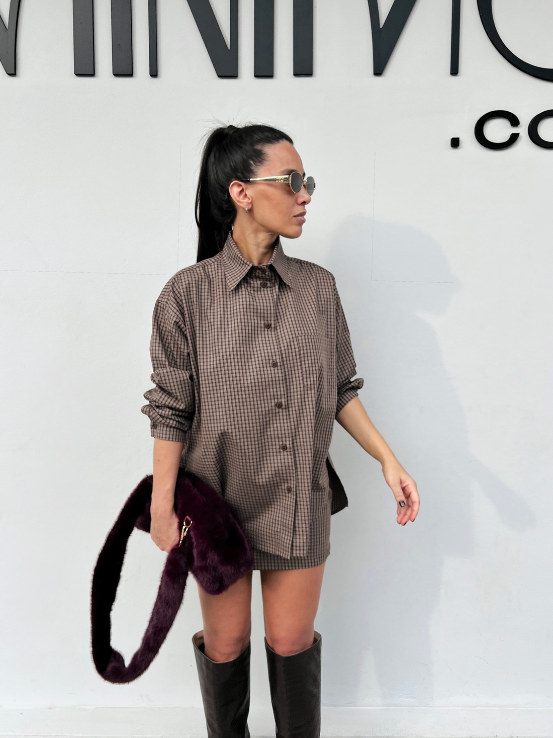 Shorts Saia Xadrez  Vichy  Sienna - MiniMoni