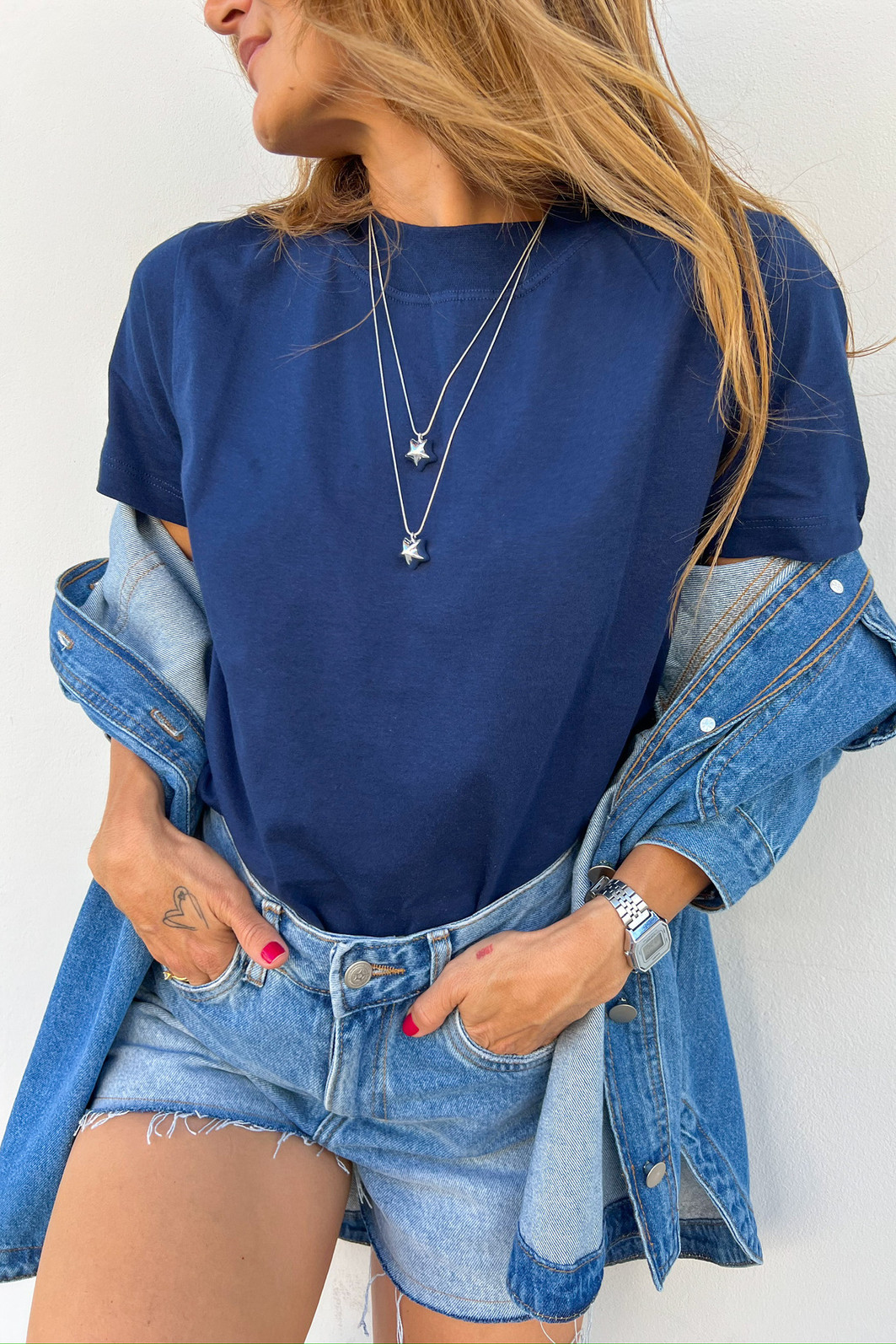 T-shirt Algodão Doce Azul Marinho - Mini Moni T-shirt Algodão Doce Azul Marinho - Mini Moni