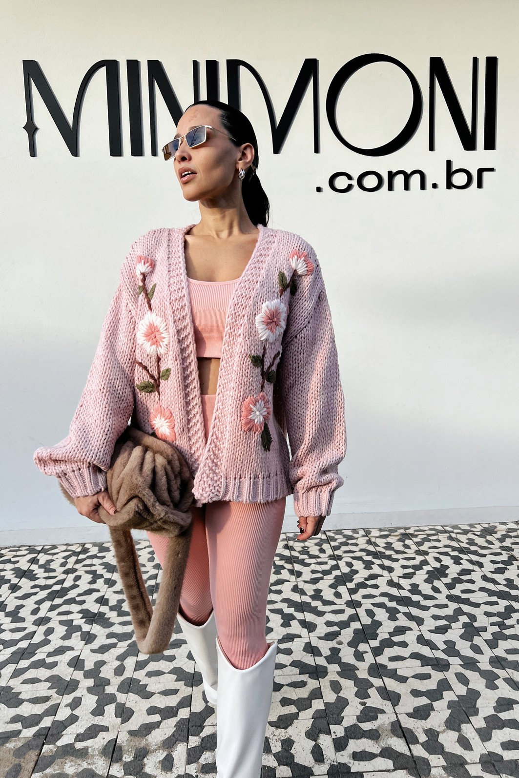 Cardigam  Rosa  Floral Carlota - MiniMoni