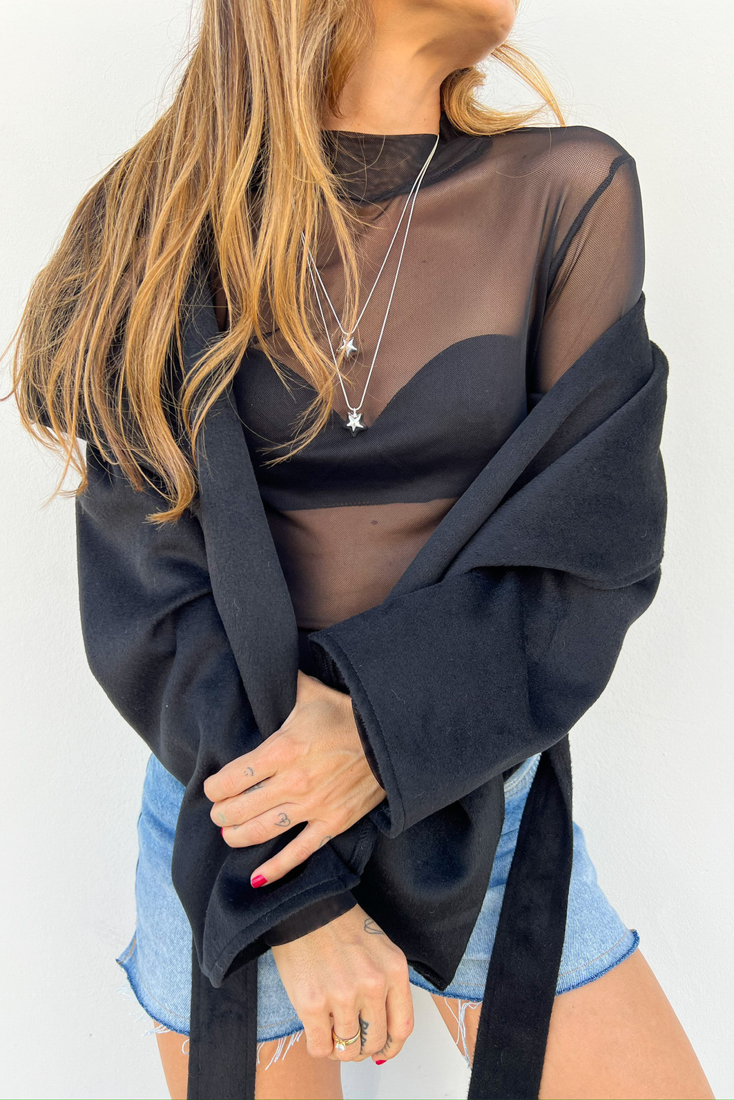 Casaco de Lã Batida Pétala Preto - Mini Moni