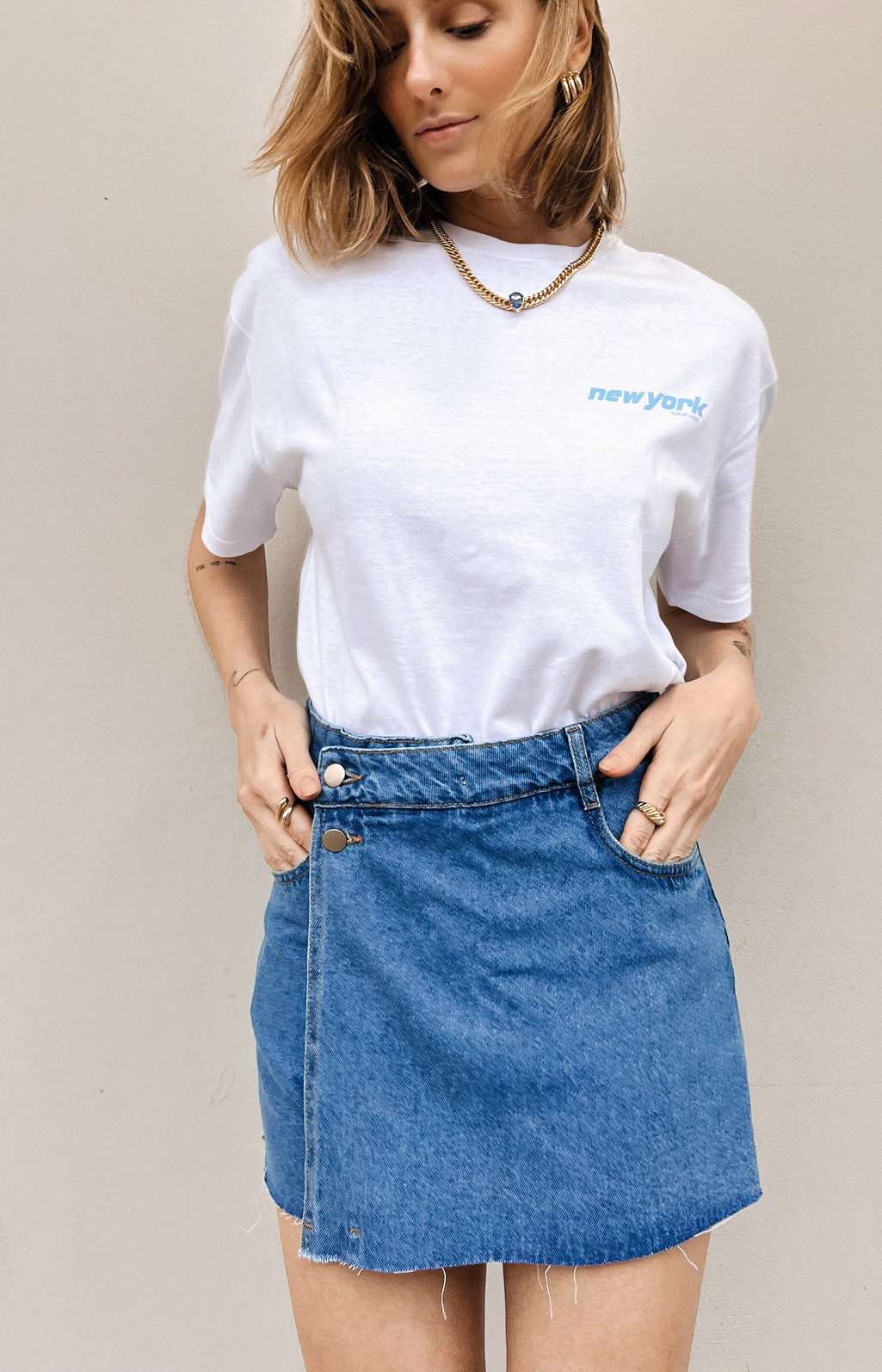 Blusa T-Shirt Branca New York - Mini Moni