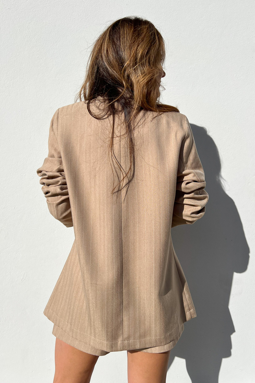 Maxi Blazer Listrado Castanha Tonton - Mini Moni Maxi Blazer Listrado Castanha Tonton - Mini Moni