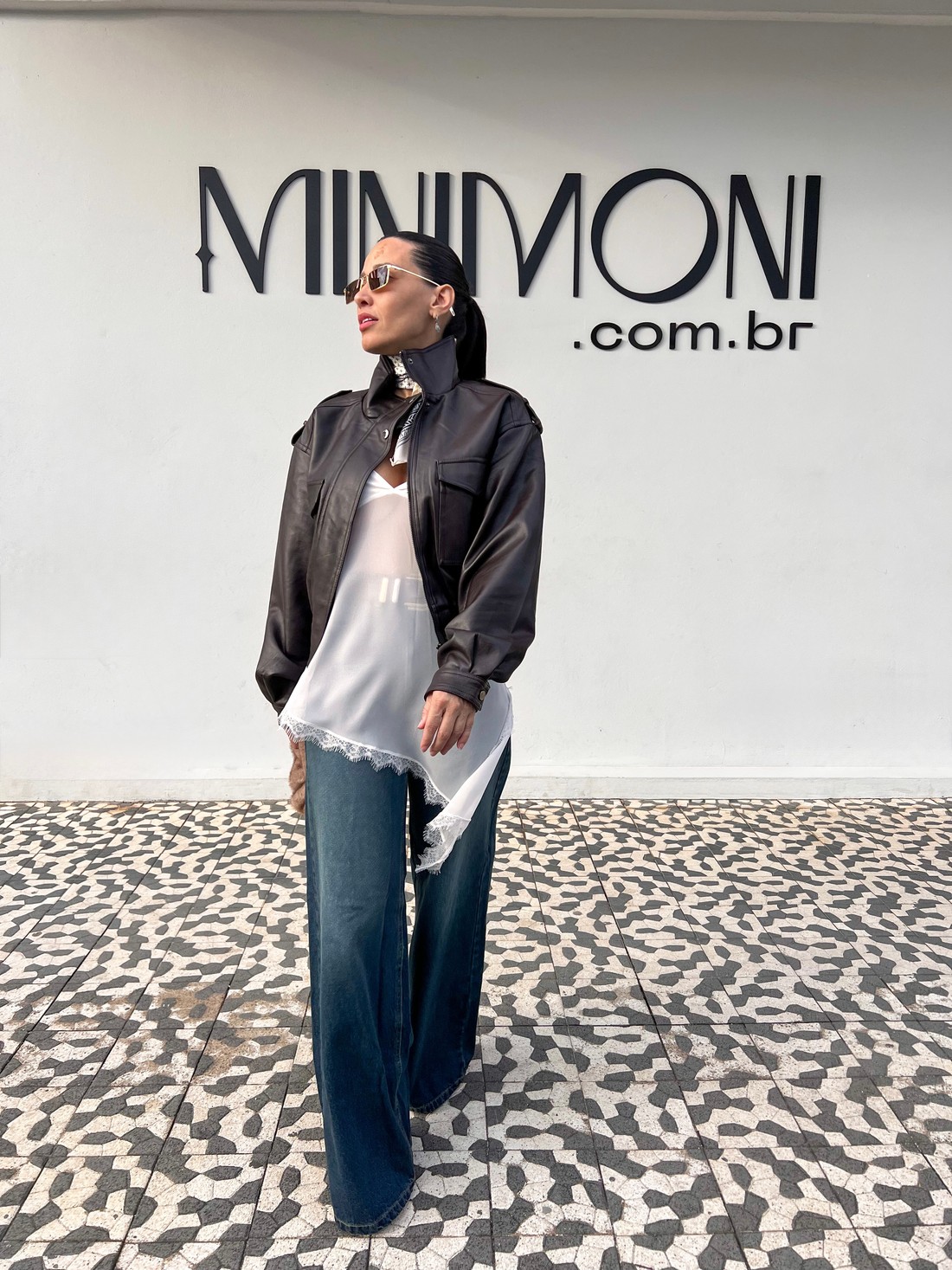 Jaqueta Couro Marrom Bomber - MiniMoni Jaqueta Couro Marrom Bomber - MiniMoni