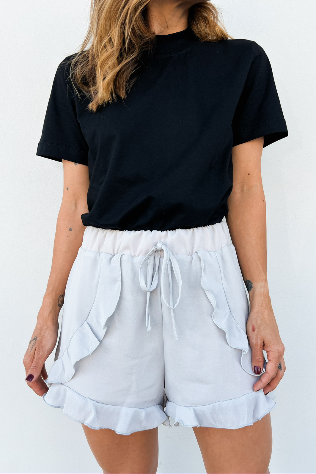 Shorts de Babados Jeni Cinza - Mini Moni