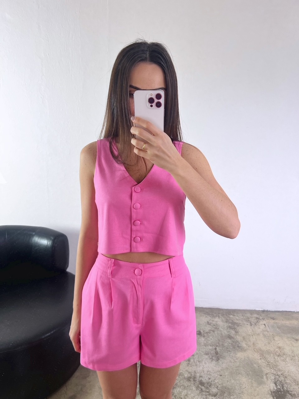 Shorts De Linho Feminino Rosa Sofia - Mini Moni