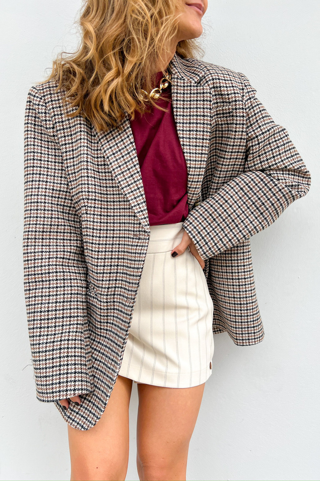 Blazer Lã Xadrez Vintage Cinza - Mini Moni