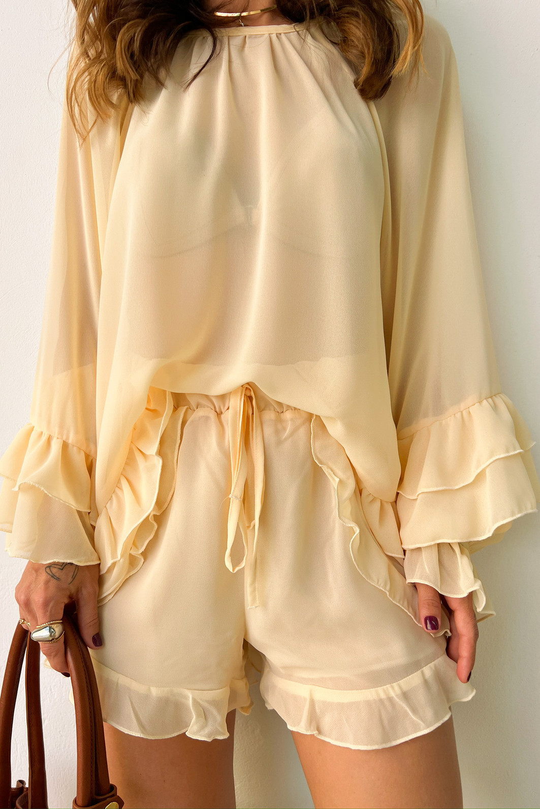 Shorts de Babados Jeni Amarelo - Mini Moni Shorts de Babados Jeni Amarelo - Mini Moni