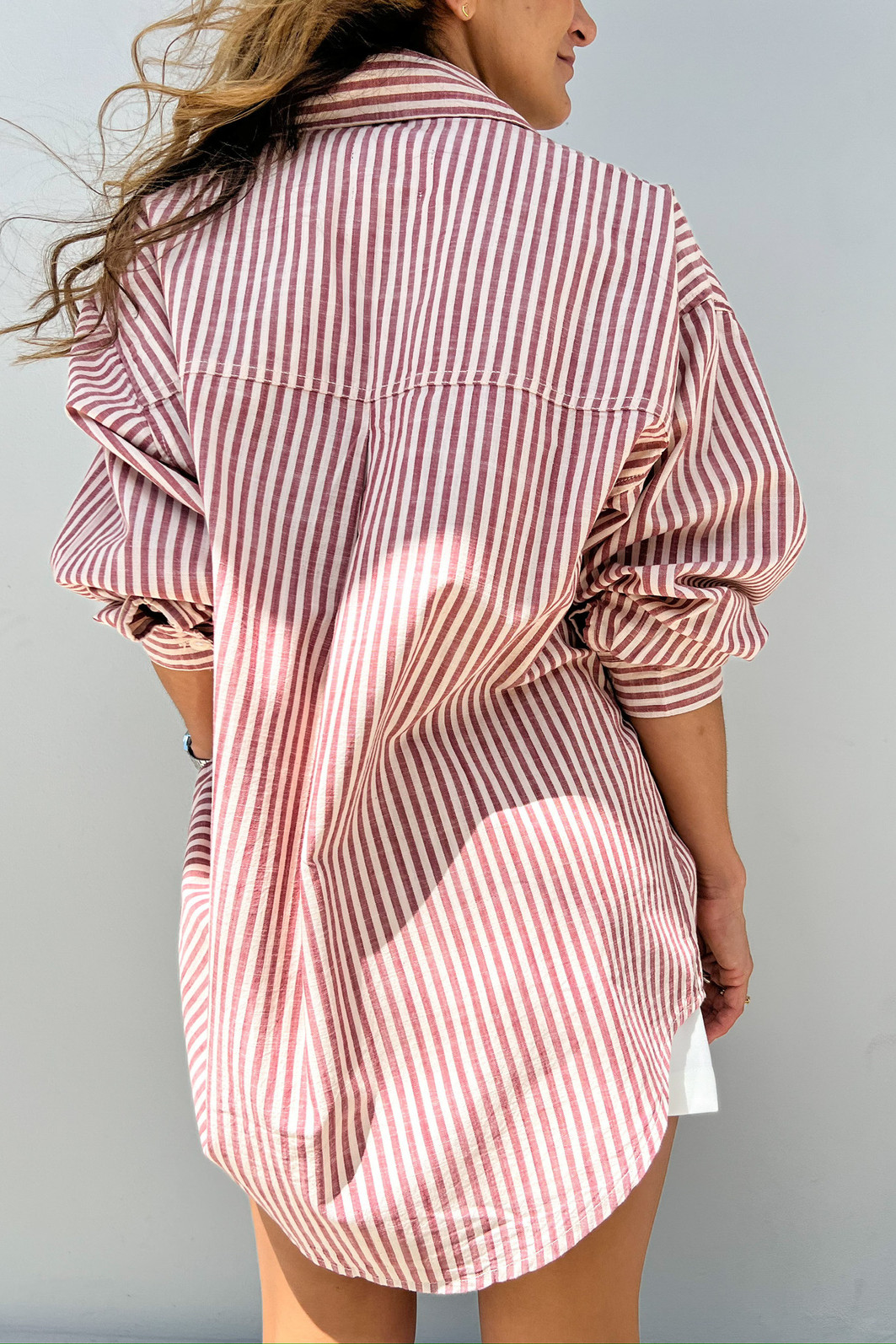 Camisa de Linho Listrada Vermelha - Mini Moni Camisa de Linho Listrada Vermelha - Mini Moni