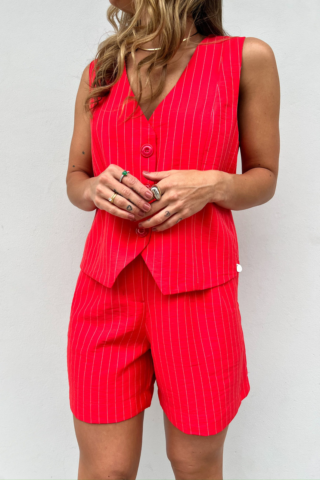 Conjunto de Alfaiataria Giz Vermelho Consuelo - Mini Moni