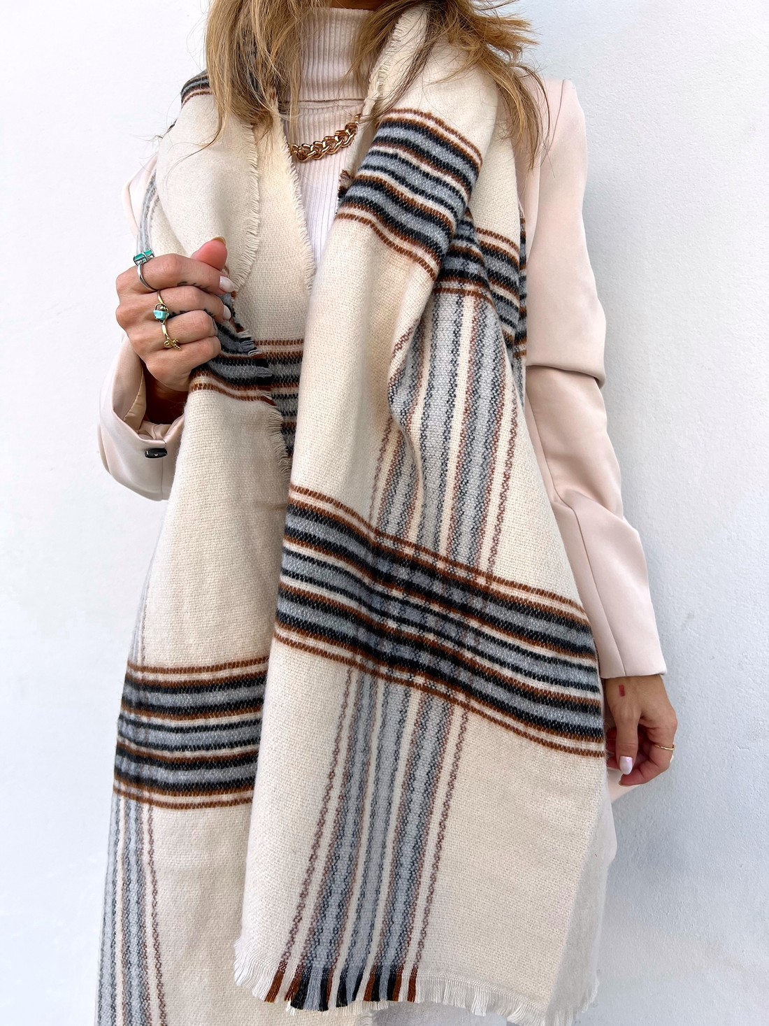 Cachecol Xadrez Areia Marmorizado