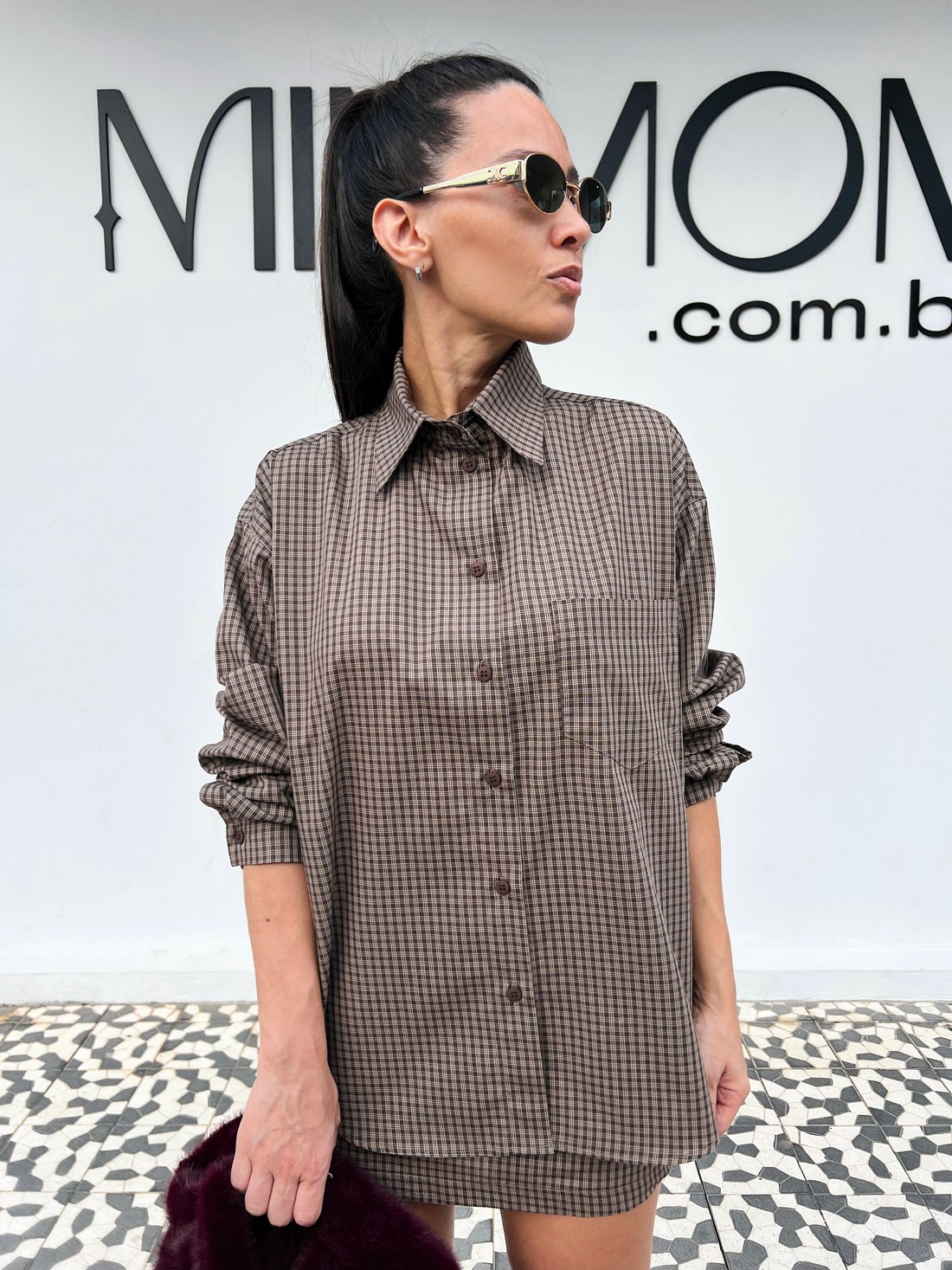 Shorts Saia Xadrez  Vichy  Sienna - MiniMoni