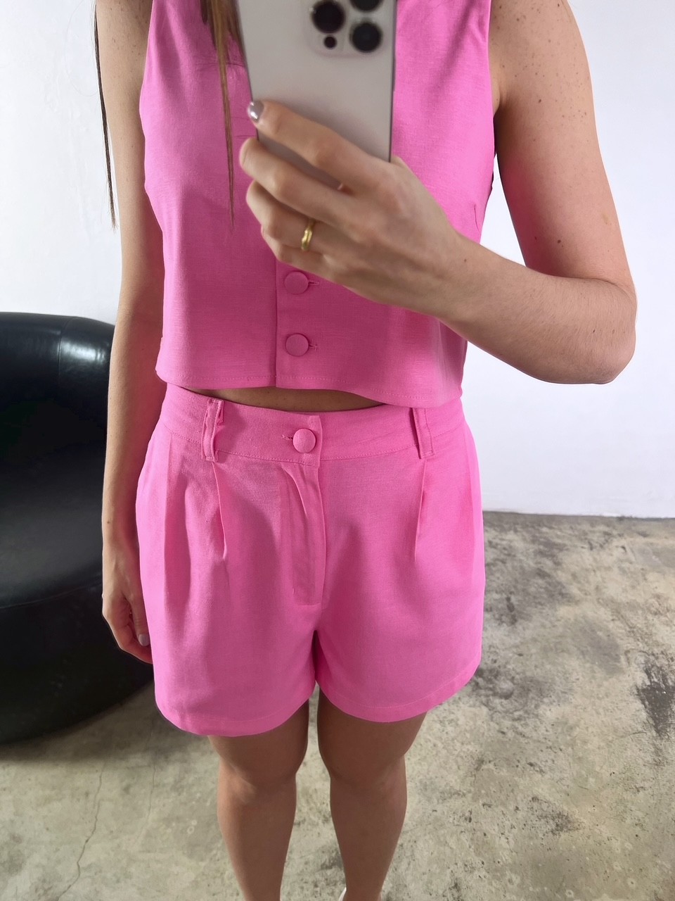 Shorts De Linho Feminino Rosa Sofia - Mini Moni