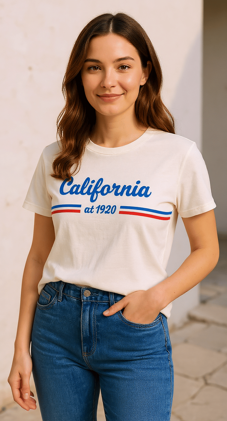 T-Shirt Califórnia Off-White Estampa Vintage Frontal - MiniMoni