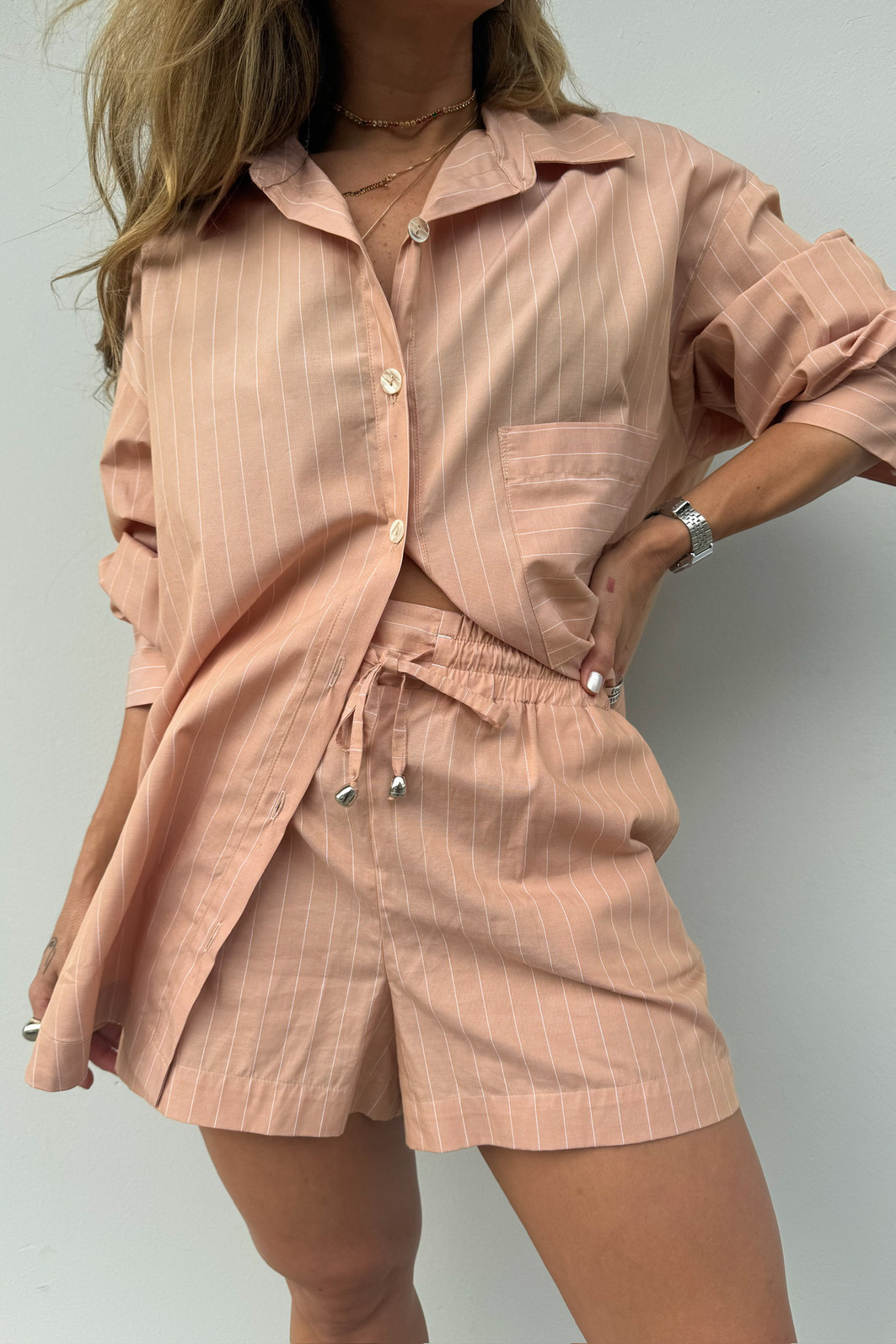 Maxi Camisa Listrada Feminina Marrom Francesca - Mini Moni