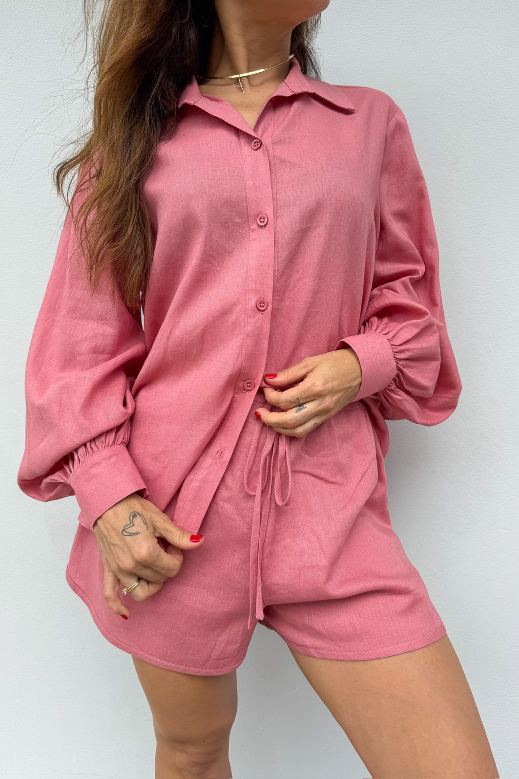 Shorts de Linho Rosa Isabel - Mini Moni Shorts de Linho Rosa Isabel - Mini Moni